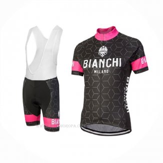2018 Ropa Ciclismo Bianchi Nevola Negro Rosa Mangas Corta y Culotte Corto