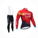2021 Ropa Ciclismo Bahrain Victorious Rojo Mangas Largas y Culotte Lunga