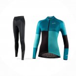 2021 Ropa Ciclismo Mujer Nalini Luz Verde Azul Claro Mangas Largas y Culotte Lunga