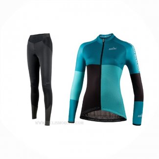 2021 Ropa Ciclismo Mujer Nalini Luz Verde Azul Claro Mangas Largas y Culotte Lunga