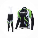2021 Ropa Ciclismo STRAVA Negro Verde Mangas Largas y Culotte Lunga