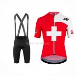 2022 Ropa Ciclismo Assos Blanco y Rojo Mangas Cortas y Culotte Corto