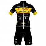 2023 Ropa Ciclismo Lotto-kern Haus Negro AMarillo Mangas Cortas y Culotte Corto