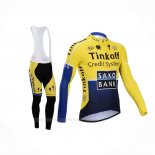 2014 Ropa Ciclismo Tinkoff Saxo Bank Azul Amarillo Mangas Largas y Culotte Lunga