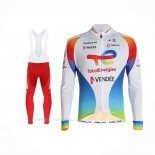 2021 Ropa Ciclismo Direct Energie Blanco Rojo Amarillo Azul Mangas Largas y Culotte Lunga
