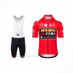 2021 Ropa Ciclismo Jumbo Visma Rojo Mangas Corta y Culotte Corto