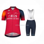 2023 Ropa Ciclismo Mujer INEOS Grenadiers Rojo Mangas Cortas y Culotte Corto