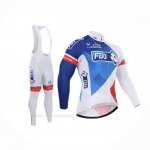2015 Ropa Ciclismo FDJ Blanco Azul Mangas Largas y Culotte Lunga