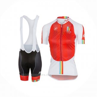 2017 Ropa Ciclismo Mujer Castelli Rojo Blanco Mangas Corta y Culotte Corto
