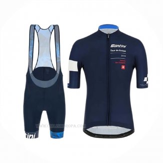 2019 Ropa Ciclismo Tour De Suisse Apagado Azul Blanco Mangas Corta y Culotte Corto