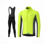 2020 Ropa Ciclismo Shimano Amarillo Gris Mangas Largas y Culotte Lunga