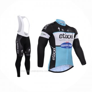 2015 Ropa Ciclismo Etixx Quick Step Negro Blanco Mangas Largas y Culotte Lunga