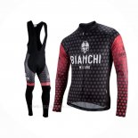 2021 Ropa Ciclismo Bianchi Milano Petroso Negro Rojo Mangas Largas y Culotte Lunga
