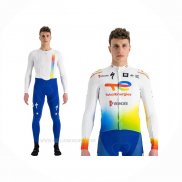 2022 Ropa Ciclismo Direct Energie Blanco Amarillo Azul Mangas Largas y Culotte Lunga