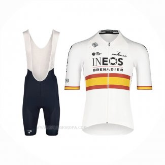 2022 Ropa Ciclismo Espana Champion Ineos Blanco Rojo Mangas Corta y Culotte Corto