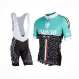 2017 Ropa Ciclismo Mujer Bianchi Negro Verde Mangas Corta y Culotte Corto