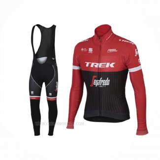 2017 Ropa Ciclismo Trek Segafredo Negro Rojo Mangas Largas y Culotte Lunga