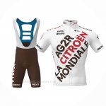 2022 Ropa Ciclismo Ag2r La Mondiale Blanco Marron Mangas Corta y Culotte Corto