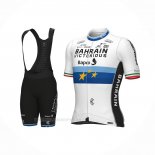 2022 Ropa Ciclismo European Champion Bahrain Victorious Azul Blanco Mangas Corta y Culotte Corto