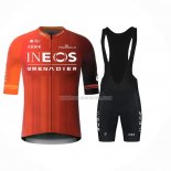 2024 Ropa Ciclismo INEOS Grenadiers Rojo Negro Mangas Cortas y Culotte Corto