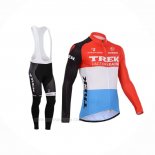 2014 Ropa Ciclismo Trek Factory Racing Rojo Blanco Mangas Largas y Culotte Lunga