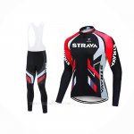 2021 Ropa Ciclismo STRAVA Rojo Negro Mangas Largas y Culotte Lunga