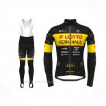 2022 Ropa Ciclismo Lotto-Kern Haus Negro Amarillo Mangas Largas y Culotte Lunga