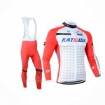 2014 Ropa Ciclismo Katusha Blanco Rojo Mangas Largas y Culotte Lunga