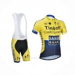 2014 Ropa Ciclismo Tinkoff Saxo Bank Azul Amarillo Mangas Corta y Culotte Corto