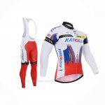 2015 Ropa Ciclismo Katusha Blanco Rojo Mangas Largas y Culotte Lunga