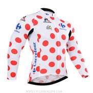 2015 Ropa Ciclismo Tour De France Blanco Rojo Mangas Largas y Culotte Lunga