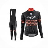 2016 Ropa Ciclismo Mujer Bianchi Negro Naranja Mangas Largas y Culotte Lunga