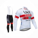 2020 Ropa Ciclismo UAE Blanco Rojo Mangas Largas y Culotte Lunga