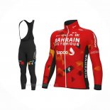 2022 Ropa Ciclismo Bahrain Victorious Rojo Mangas Largas y Culotte Lunga