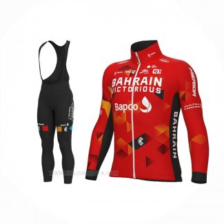 2022 Ropa Ciclismo Bahrain Victorious Rojo Mangas Largas y Culotte Lunga