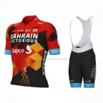 2023 Ropa Ciclismo Bahrain Victorious Rojo Negro Mangas Cortas y Culotte Corto