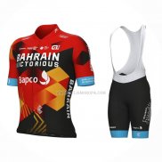 2023 Ropa Ciclismo Bahrain Victorious Rojo Negro Mangas Cortas y Culotte Corto