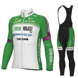 2023 Ropa Ciclismo Bardiani Csf Faizane Verde Blanco Mangas Largas y Culotte Largo