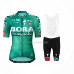 2023 Ropa Ciclismo Mujer Bora Hansgrohe Verde Mangas Cortas y Culotte Corto