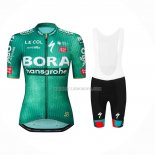 2023 Ropa Ciclismo Mujer Bora Hansgrohe Verde Mangas Cortas y Culotte Corto