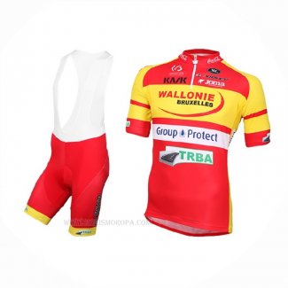 2016 Ropa Ciclismo Wallonie Bruxelles Amarillo Rojo Mangas Corta y Culotte Corto