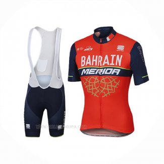 2017 Ropa Ciclismo Bahrain Merida Rojo Mangas Corta y Culotte Corto