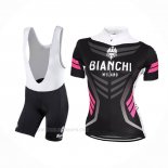 2017 Ropa Ciclismo Mujer Bianchi Negro Mangas Corta y Culotte Corto