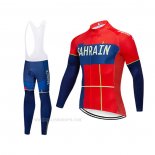 2019 Ropa Ciclismo Bahrain Merida Azul Rojo Mangas Largas y Culotte Lunga