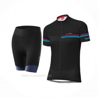 2020 Ropa Ciclismo Mujer Loffler Rosa Azul Negro Mangas Corta y Culotte Corto