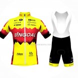 2023 Ropa Ciclismo Bingoal WB AMarillo Rojo Mangas Cortas y Culotte Corto