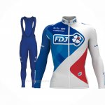 2017 Ropa Ciclismo FDJ Azul Blanco Mangas Largas y Culotte Lunga