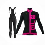 2017 Ropa Ciclismo Mujer ALE Rosa Negro Mangas Largas y Culotte Lunga