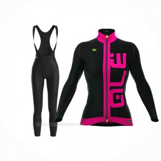 2017 Ropa Ciclismo Mujer ALE Rosa Negro Mangas Largas y Culotte Lunga