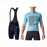 2022 Ropa Ciclismo Castelli Azul Claro Gris Mangas Cortas y Culotte Corto
